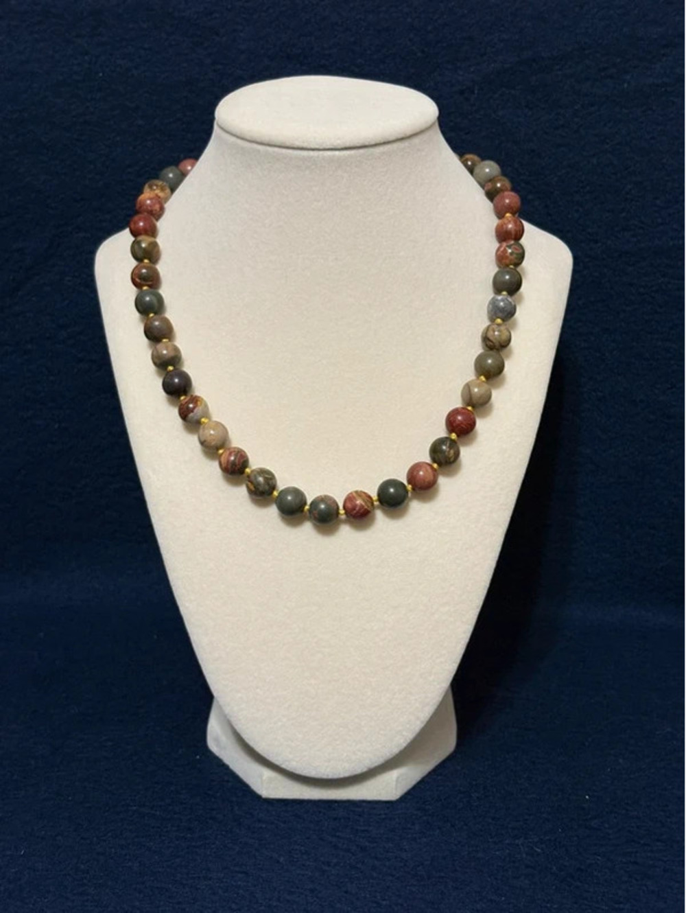 Natural Multicolor Picasso Jasper Round Gemstone Beads Necklace